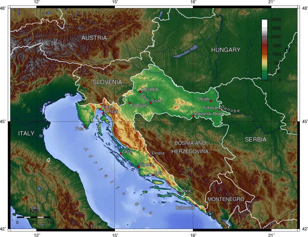 peta topografi croatia